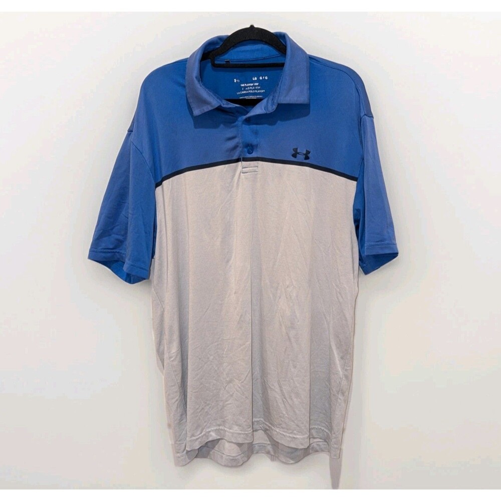Under Armour Blue Colorblock Polo Golf Shirt Athletic Streetwear L
